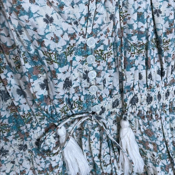 Elan Teal and White Floral Bohemian Cottagecore Midi Dress - Picture 4 of 13